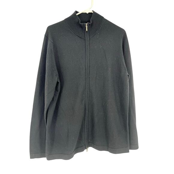 Merona Men's M 100% Merino Wool Black Knit Mock Neck Zip Cardigan - Picture 2 of 6